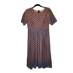 Citrus & Lemon Dress Small A Line Scoop Neck Crochet Lace Overlay blue orange